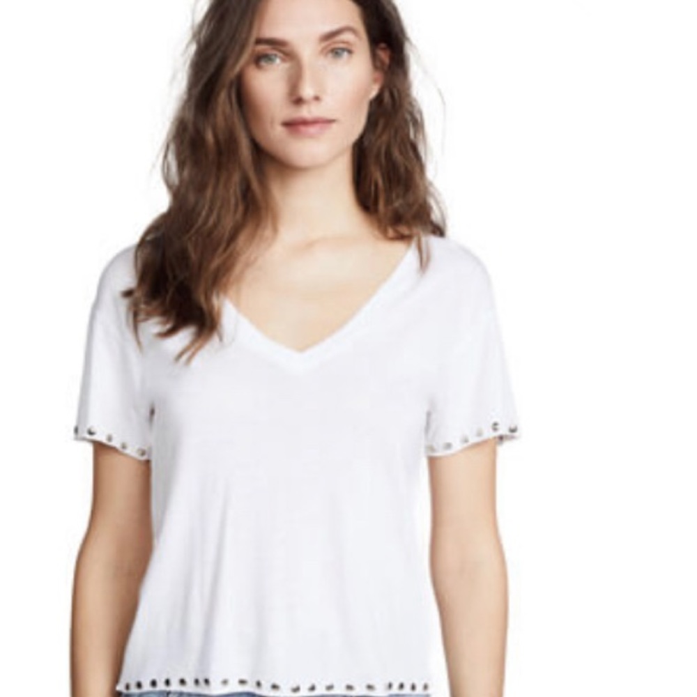 Monrow Studded V-Neck Tee T-Shirt Size Small White